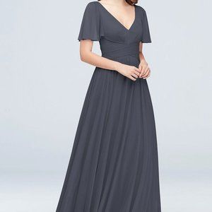 Flutter Sleeve Crisscross Mesh Bridesmaid Dress